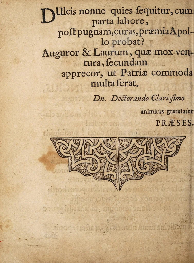 An illustration from Dissertatio medica inauguralis de phrenitide ..., 1666, leaf 48