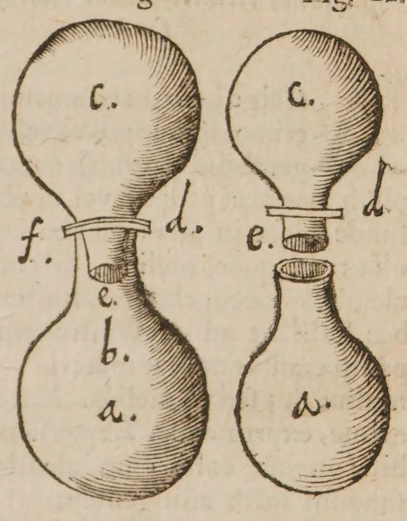 An illustration from Miracula et mysteria chymico-medica, libris quinque ... enucleata Accesserunt his, 1. Tyrocinium chymicum [by J. Béguin]. 2. Novum lumen chymicum [by M. Sendivogius], 1656, leaf 95