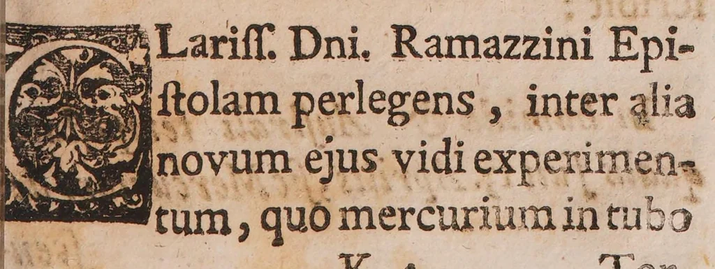 An illustration from De motu mercurii in tubo Torricilliano [sic] epistola, 1699, leaf 159