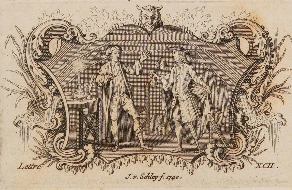 An illustration from Lettres cabalistiques, ou correspondance philosophique, historique et critique, entre deux cabalistes, divers esprits elementaires, & le Seigneur Astaroth, 1741, leaf 7