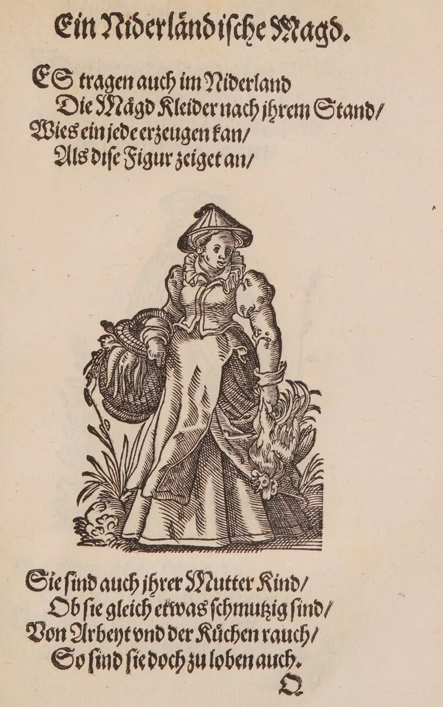 An illustration from Im Frauwenzimmer Wirt vermeldt von allerley schönen Kleidungen unnd Trachten der Weiber, hohes und niders Stands, wie Man fast an allen Orten geschmückt unnd gezieret ist ... Sampt einer kurtzen Beschreibung durch den wolgelehrten Thrasibulum Torrentinum Mutislariensem allen ehrliebenden Frauwen und Jungfrauwen zu ehren in Rheimem verfasst, 1586, leaf 125