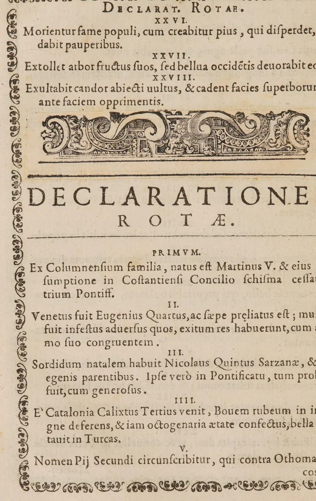 An illustration from Vaticinia, seu praedictiones illustrium virorum sex rotis aere incisis compraensa de successione Summ. Pontificis Rom., 1600, leaf 52