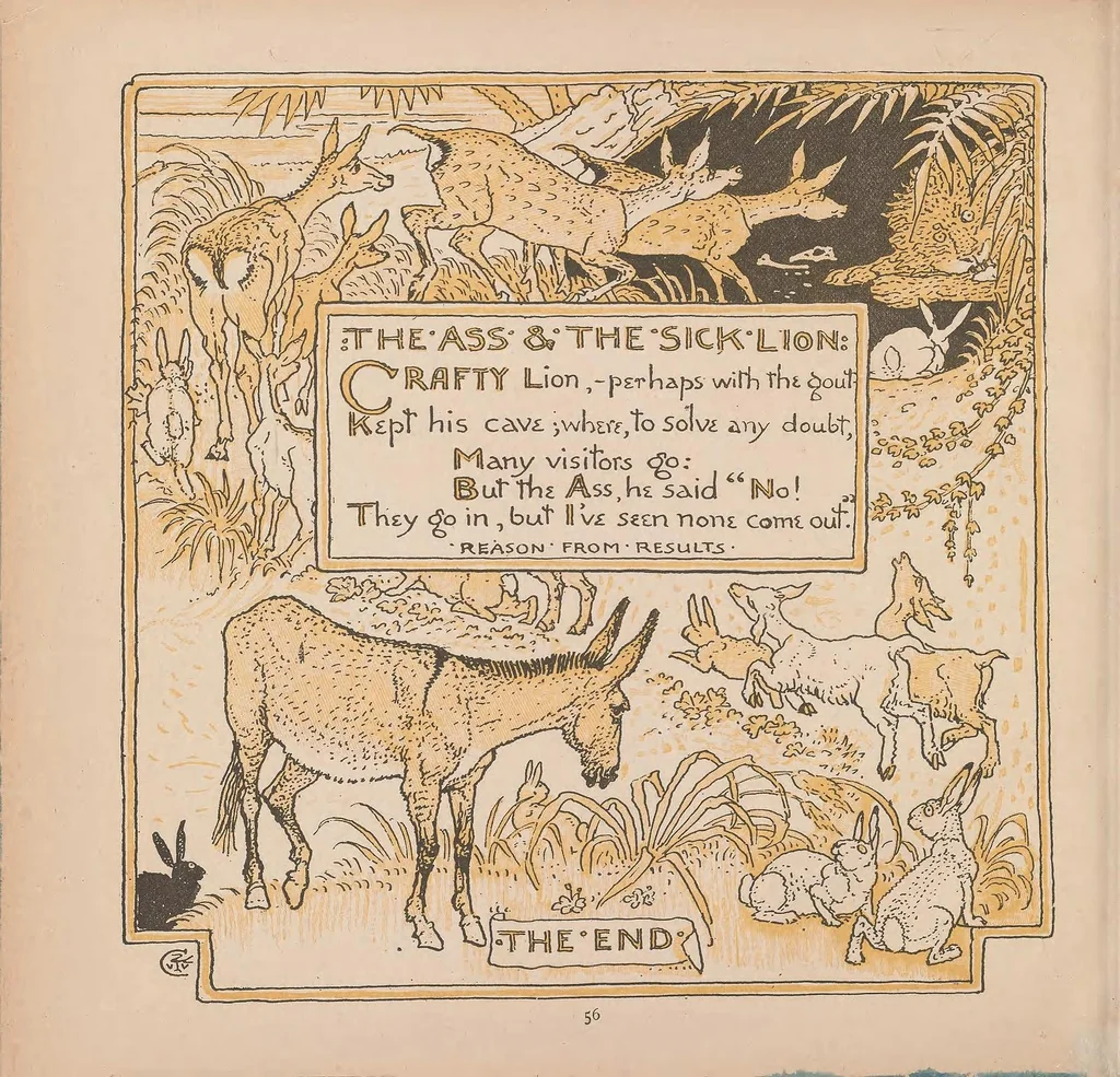 An illustration from The baby's own Aesop : being the fables condensed in rhyme, 1887, leaf 62