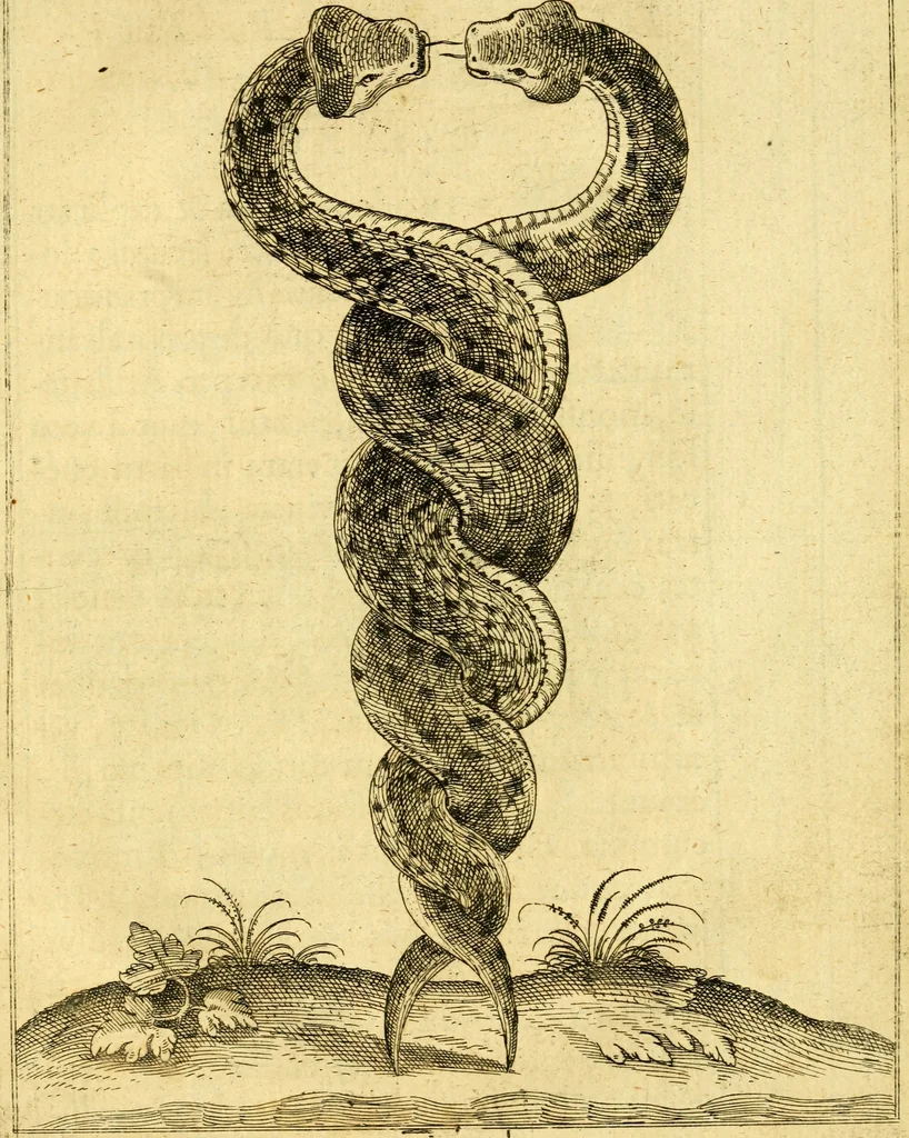 An illustration from Baldi Angeli Abbatii ... De admirabili viperae natura, & de mirificis ejusdem facultatibus liber, 1603, leaf 72