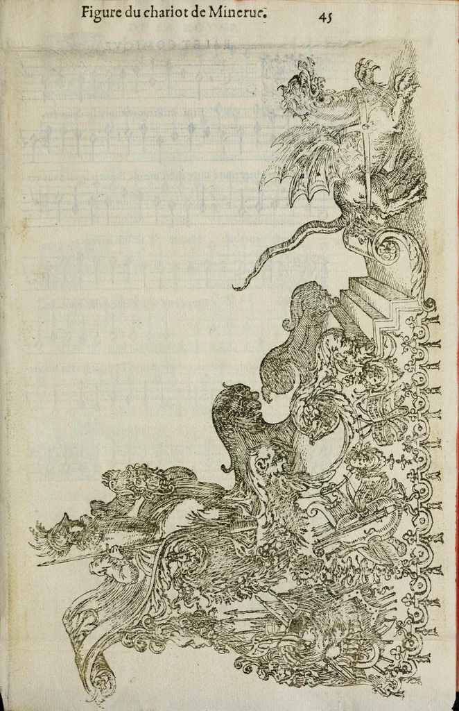 An illustration from Balet comiqve de la royne : faict avx nopces de monsieur le duc de Ioyeuse & madamoyselle de Vaudemont sa soeur, 1582, leaf 109