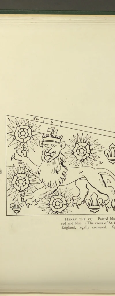 An illustration from Banners, standards, and badges, from a Tudor manuscript in the College of Arms, 1904, leaf 117