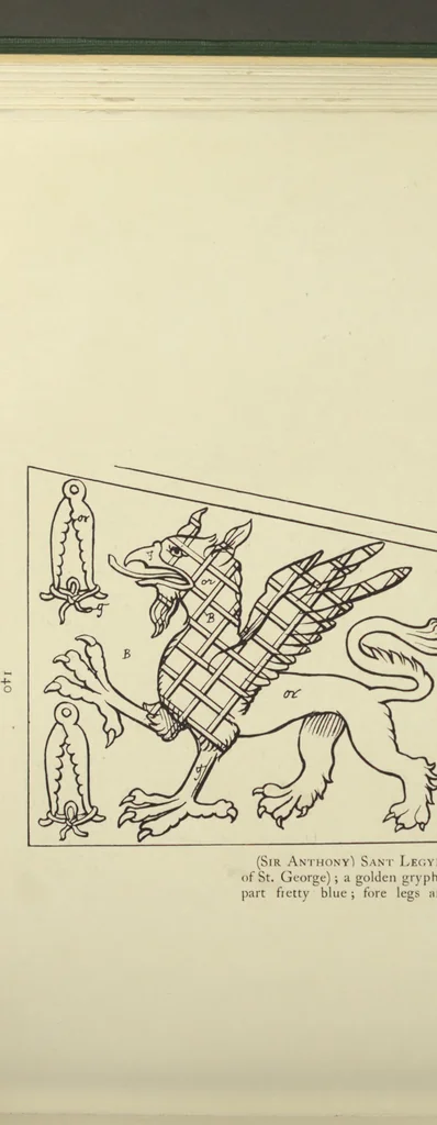 An illustration from Banners, standards, and badges, from a Tudor manuscript in the College of Arms, 1904, leaf 157