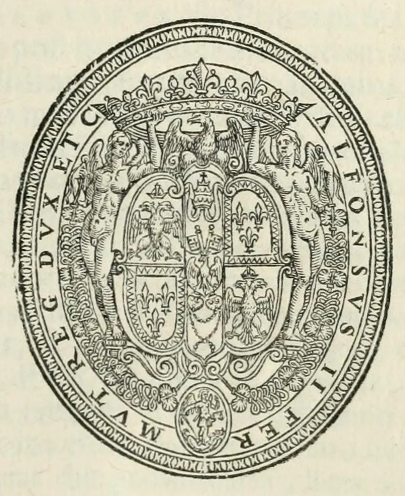 An illustration from Bap. Gvarini ivnior. in fvnere Aloysii Esten. Principis jllvstriss. et S. R. E. Card. ampliss. oratio, 1587, leaf 3