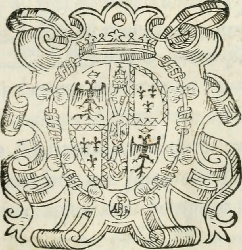 An illustration from Baptistae Gvarini ivn. oratio in fvnere invictiss. Imperat. Maximiliani II. Caes. Avg, 1577, leaf 2