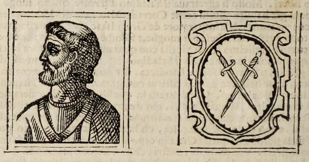 An illustration from Bartolomeo Platina delle vite de' pontefici: : dal Salvator nostro fino a Paolo II. accresciute con quelle de' Papi moderni da Sisto quarto fino ad Alessandro VII. regnante., 1666, leaf 388
