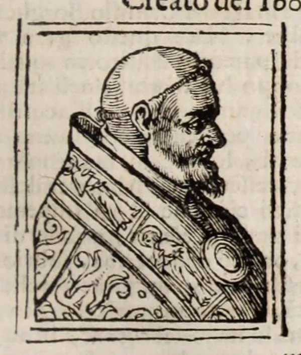 An illustration from Bartolomeo Platina delle vite de' pontefici: : dal Salvator nostro fino a Paolo II. accresciute con quelle de' Papi moderni da Sisto quarto fino ad Alessandro VII. regnante., 1666, leaf 795