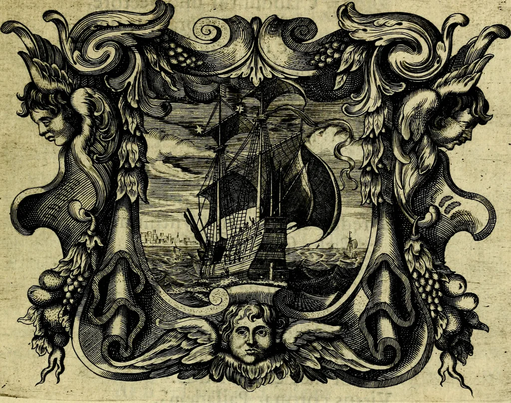 An illustration from Basilica sapientiae septem columnis insistens Reverendissimis, Adm: Reverendis, Religiosis, Praenobilibus, Nobilibus, ac Eruditis DD. AA. LL. & Philosophiae Baccalaureis, cum e literario Philosophici certamnins stadio victores in antiquissimae ac celeberrimae Universitatis Viennensis Theatro Academico primam daphnem largiente R. P. Ioanne Pfleger.., 1651, leaf 24