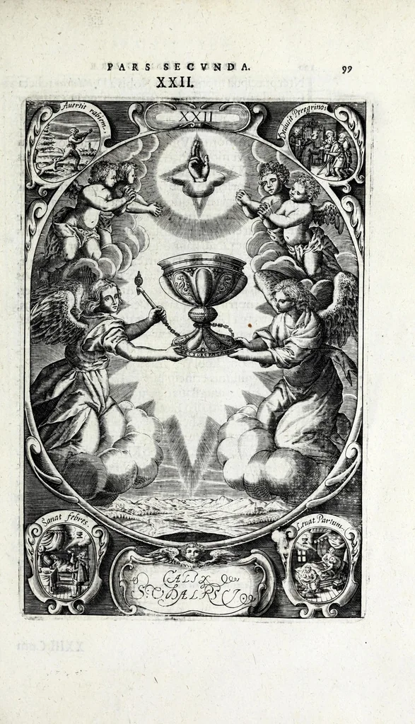 An illustration from Basilica SS. Vdalrici et Afrae Augustae Vindelicorum : historice descripta atque aeneis figuris illustrata : cum breui chronico eiusdem ab anno C. 46 vsque ad nostra tempora, 1627, leaf 147