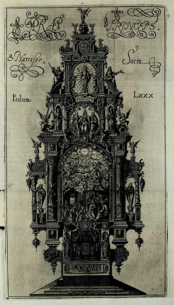 An illustration from Basilica SS. Vdalrici et Afrae Augustae Vindelicorum : historice descripta atque aeneis figuris illustrata : cum breui chronico eiusdem ab anno C. 46 vsque ad nostra tempora, 1627, leaf 67