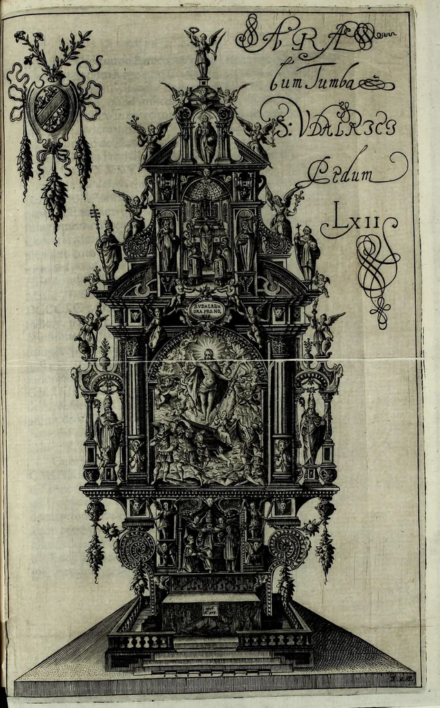 An illustration from Basilica SS. Vdalrici et Afrae Augustae Vindelicorum : historice descripta atque aeneis figuris illustrata : cum breui chronico eiusdem ab anno C. 46 vsque ad nostra tempora, 1627, leaf 71