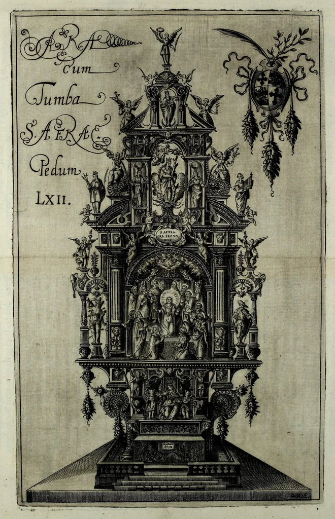 An illustration from Basilica SS. Vdalrici et Afrae Augustae Vindelicorum : historice descripta atque aeneis figuris illustrata : cum breui chronico eiusdem ab anno C. 46 vsque ad nostra tempora, 1627, leaf 81
