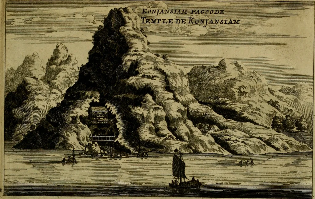 An illustration from Legatio Batavica ad magnum Tartariae chamum Sungteium, modernum Sinae imperatorem : historiarum narratione, quae legatis in provinciis Quantung, Kiangsi, Nanking, Xantung, Peking, & aula imperatoriâ ab anno 1655 ad annum 1657 obtigerunt, ut & ardua Sinensium in bello Tartarico fortunâ, provinciarum accurata geographia, urbium delineatione, nec non artis & naturae miraculis ex animalium, vegetabilium, mineralium genere per centum & quinquaginta aeneas figuras passim illustrata & conscripta vernacule, 1668, leaf 106