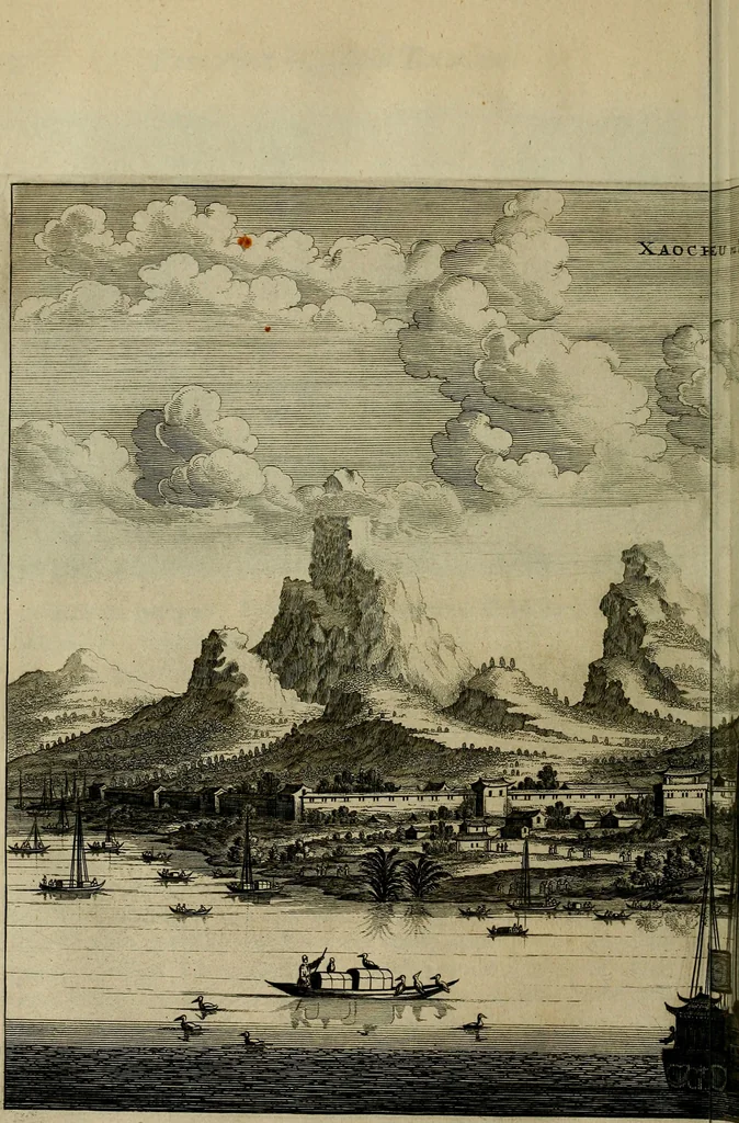 An illustration from Legatio Batavica ad magnum Tartariae chamum Sungteium, modernum Sinae imperatorem : historiarum narratione, quae legatis in provinciis Quantung, Kiangsi, Nanking, Xantung, Peking, & aula imperatoriâ ab anno 1655 ad annum 1657 obtigerunt, ut & ardua Sinensium in bello Tartarico fortunâ, provinciarum accurata geographia, urbium delineatione, nec non artis & naturae miraculis ex animalium, vegetabilium, mineralium genere per centum & quinquaginta aeneas figuras passim illustrata & conscripta vernacule, 1668, leaf 109