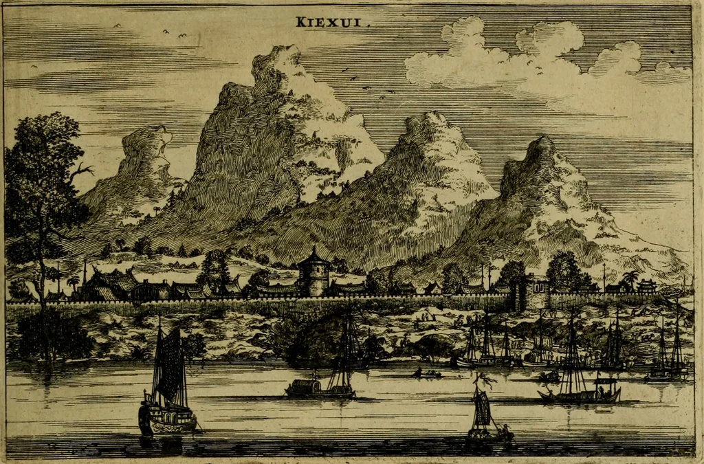 An illustration from Legatio Batavica ad magnum Tartariae chamum Sungteium, modernum Sinae imperatorem : historiarum narratione, quae legatis in provinciis Quantung, Kiangsi, Nanking, Xantung, Peking, & aula imperatoriâ ab anno 1655 ad annum 1657 obtigerunt, ut & ardua Sinensium in bello Tartarico fortunâ, provinciarum accurata geographia, urbium delineatione, nec non artis & naturae miraculis ex animalium, vegetabilium, mineralium genere per centum & quinquaginta aeneas figuras passim illustrata & conscripta vernacule, 1668, leaf 146