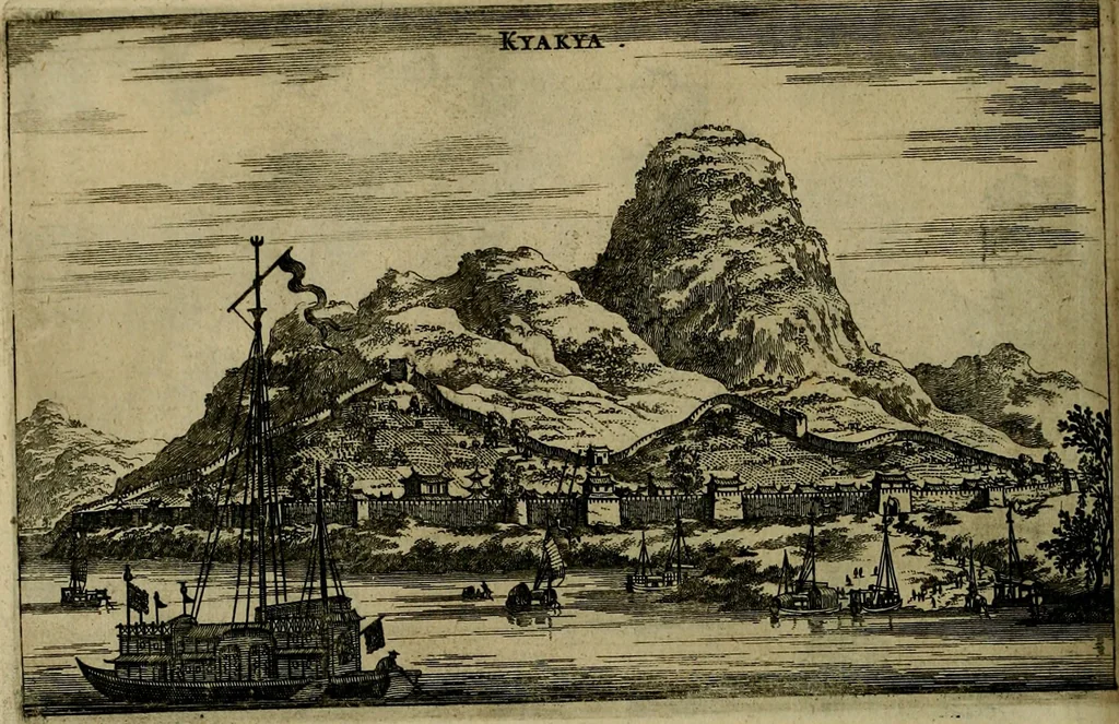 An illustration from Legatio Batavica ad magnum Tartariae chamum Sungteium, modernum Sinae imperatorem : historiarum narratione, quae legatis in provinciis Quantung, Kiangsi, Nanking, Xantung, Peking, & aula imperatoriâ ab anno 1655 ad annum 1657 obtigerunt, ut & ardua Sinensium in bello Tartarico fortunâ, provinciarum accurata geographia, urbium delineatione, nec non artis & naturae miraculis ex animalium, vegetabilium, mineralium genere per centum & quinquaginta aeneas figuras passim illustrata & conscripta vernacule, 1668, leaf 147