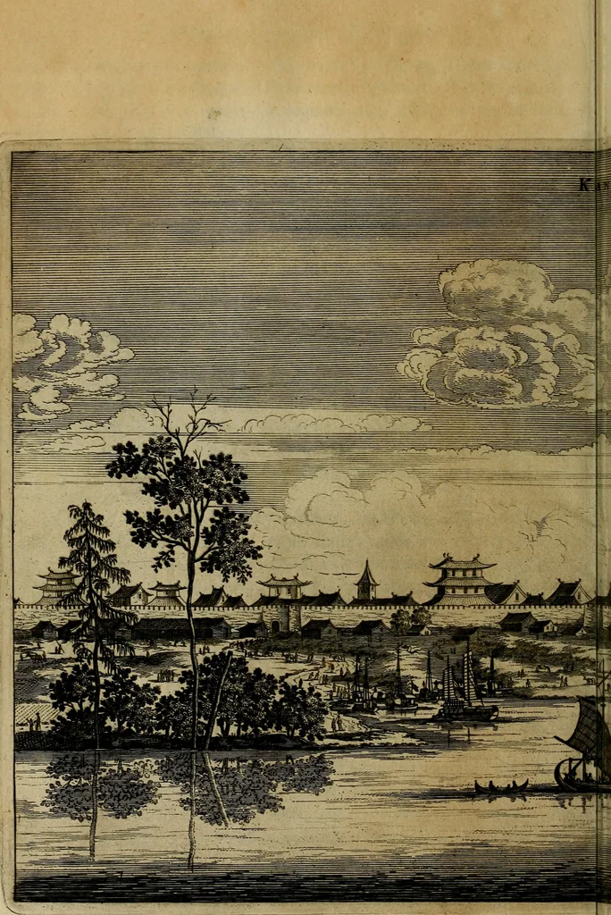 An illustration from Legatio Batavica ad magnum Tartariae chamum Sungteium, modernum Sinae imperatorem : historiarum narratione, quae legatis in provinciis Quantung, Kiangsi, Nanking, Xantung, Peking, & aula imperatoriâ ab anno 1655 ad annum 1657 obtigerunt, ut & ardua Sinensium in bello Tartarico fortunâ, provinciarum accurata geographia, urbium delineatione, nec non artis & naturae miraculis ex animalium, vegetabilium, mineralium genere per centum & quinquaginta aeneas figuras passim illustrata & conscripta vernacule, 1668, leaf 151