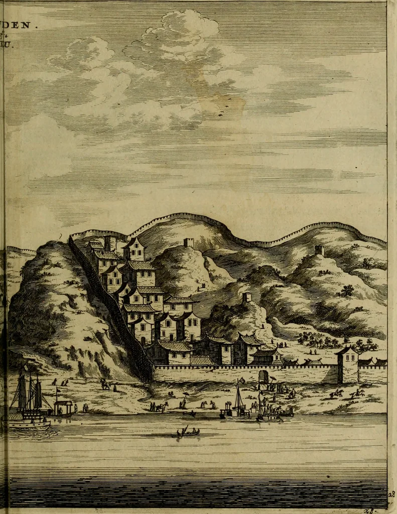 An illustration from Legatio Batavica ad magnum Tartariae chamum Sungteium, modernum Sinae imperatorem : historiarum narratione, quae legatis in provinciis Quantung, Kiangsi, Nanking, Xantung, Peking, & aula imperatoriâ ab anno 1655 ad annum 1657 obtigerunt, ut & ardua Sinensium in bello Tartarico fortunâ, provinciarum accurata geographia, urbium delineatione, nec non artis & naturae miraculis ex animalium, vegetabilium, mineralium genere per centum & quinquaginta aeneas figuras passim illustrata & conscripta vernacule, 1668, leaf 164