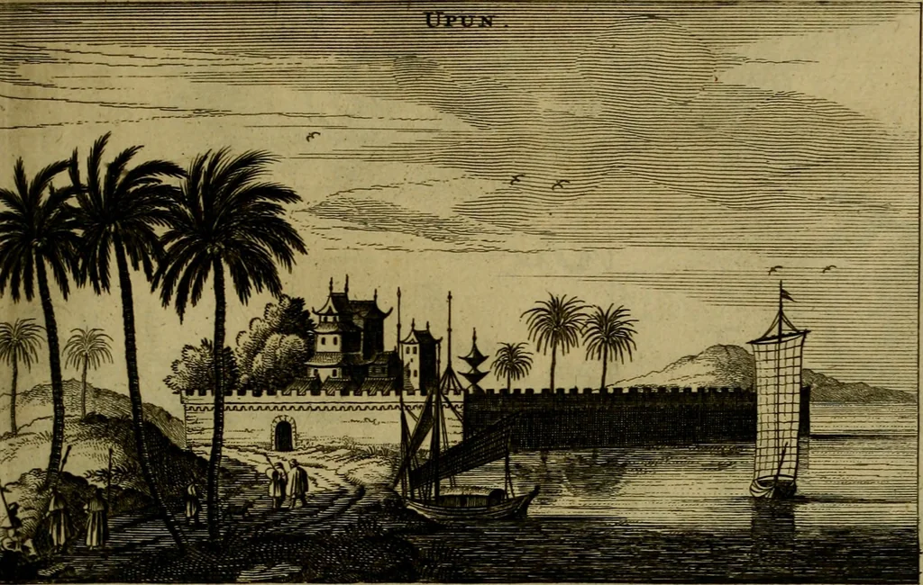 An illustration from Legatio Batavica ad magnum Tartariae chamum Sungteium, modernum Sinae imperatorem : historiarum narratione, quae legatis in provinciis Quantung, Kiangsi, Nanking, Xantung, Peking, & aula imperatoriâ ab anno 1655 ad annum 1657 obtigerunt, ut & ardua Sinensium in bello Tartarico fortunâ, provinciarum accurata geographia, urbium delineatione, nec non artis & naturae miraculis ex animalium, vegetabilium, mineralium genere per centum & quinquaginta aeneas figuras passim illustrata & conscripta vernacule, 1668, leaf 188