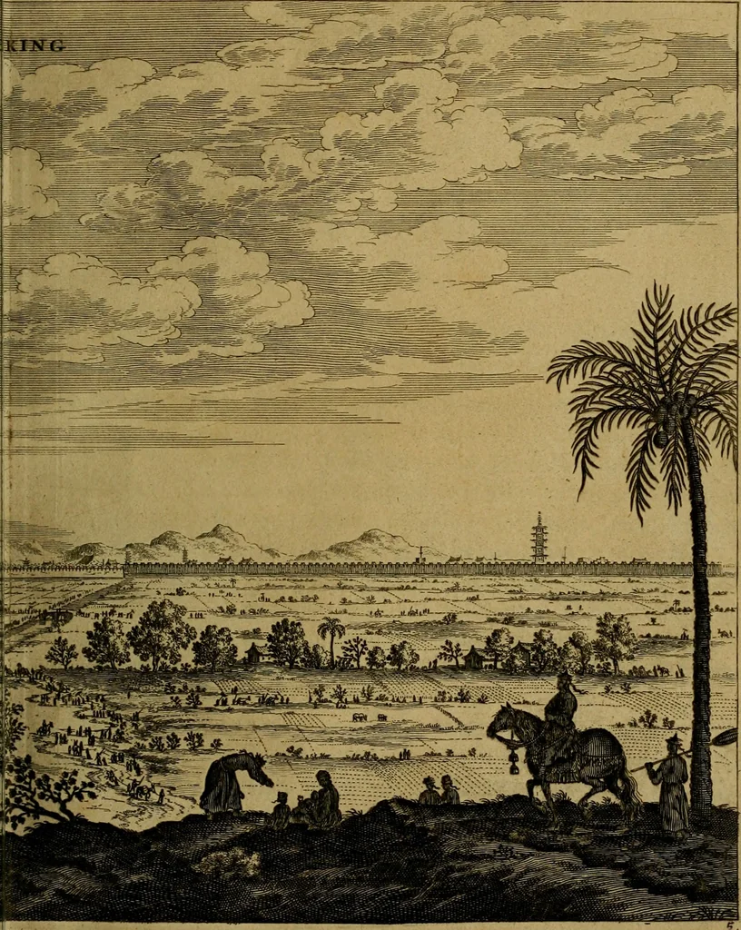 An illustration from Legatio Batavica ad magnum Tartariae chamum Sungteium, modernum Sinae imperatorem : historiarum narratione, quae legatis in provinciis Quantung, Kiangsi, Nanking, Xantung, Peking, & aula imperatoriâ ab anno 1655 ad annum 1657 obtigerunt, ut & ardua Sinensium in bello Tartarico fortunâ, provinciarum accurata geographia, urbium delineatione, nec non artis & naturae miraculis ex animalium, vegetabilium, mineralium genere per centum & quinquaginta aeneas figuras passim illustrata & conscripta vernacule, 1668, leaf 192