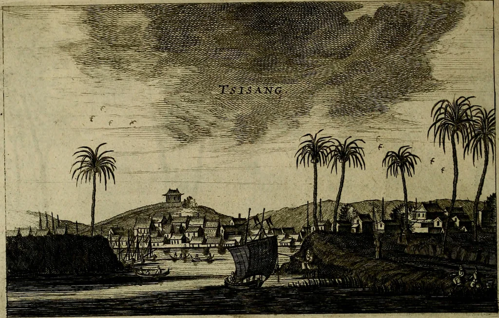 An illustration from Legatio Batavica ad magnum Tartariae chamum Sungteium, modernum Sinae imperatorem : historiarum narratione, quae legatis in provinciis Quantung, Kiangsi, Nanking, Xantung, Peking, & aula imperatoriâ ab anno 1655 ad annum 1657 obtigerunt, ut & ardua Sinensium in bello Tartarico fortunâ, provinciarum accurata geographia, urbium delineatione, nec non artis & naturae miraculis ex animalium, vegetabilium, mineralium genere per centum & quinquaginta aeneas figuras passim illustrata & conscripta vernacule, 1668, leaf 237