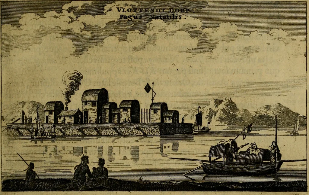An illustration from Legatio Batavica ad magnum Tartariae chamum Sungteium, modernum Sinae imperatorem : historiarum narratione, quae legatis in provinciis Quantung, Kiangsi, Nanking, Xantung, Peking, & aula imperatoriâ ab anno 1655 ad annum 1657 obtigerunt, ut & ardua Sinensium in bello Tartarico fortunâ, provinciarum accurata geographia, urbium delineatione, nec non artis & naturae miraculis ex animalium, vegetabilium, mineralium genere per centum & quinquaginta aeneas figuras passim illustrata & conscripta vernacule, 1668, leaf 238