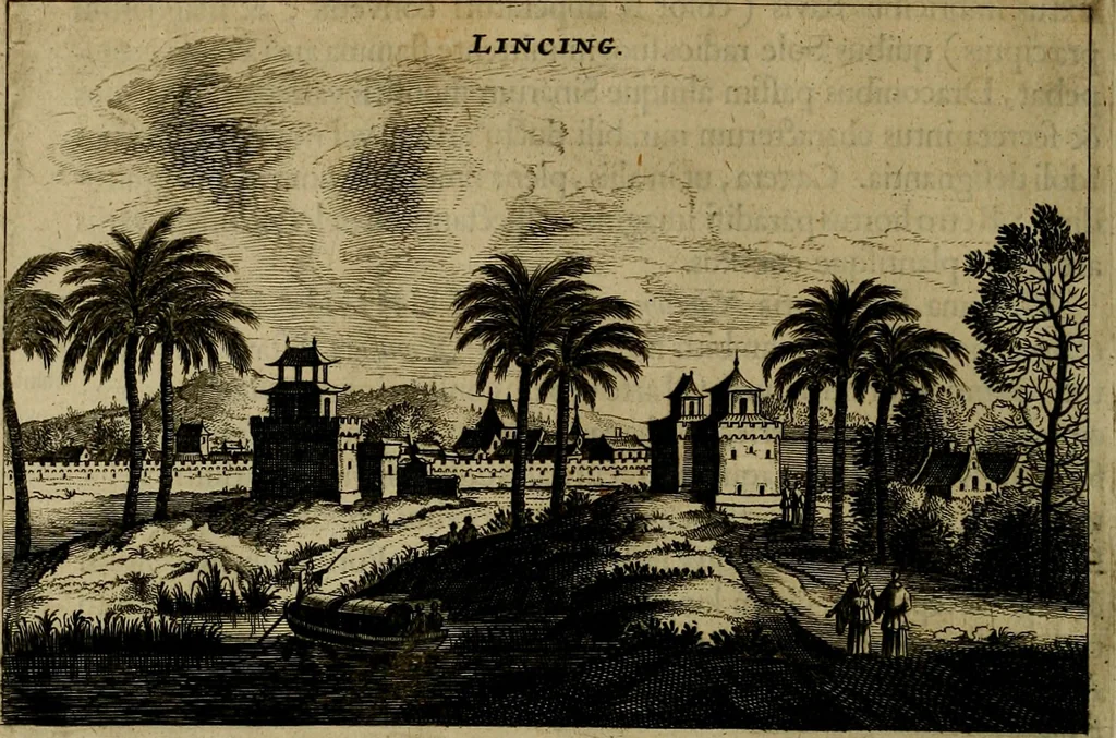 An illustration from Legatio Batavica ad magnum Tartariae chamum Sungteium, modernum Sinae imperatorem : historiarum narratione, quae legatis in provinciis Quantung, Kiangsi, Nanking, Xantung, Peking, & aula imperatoriâ ab anno 1655 ad annum 1657 obtigerunt, ut & ardua Sinensium in bello Tartarico fortunâ, provinciarum accurata geographia, urbium delineatione, nec non artis & naturae miraculis ex animalium, vegetabilium, mineralium genere per centum & quinquaginta aeneas figuras passim illustrata & conscripta vernacule, 1668, leaf 257