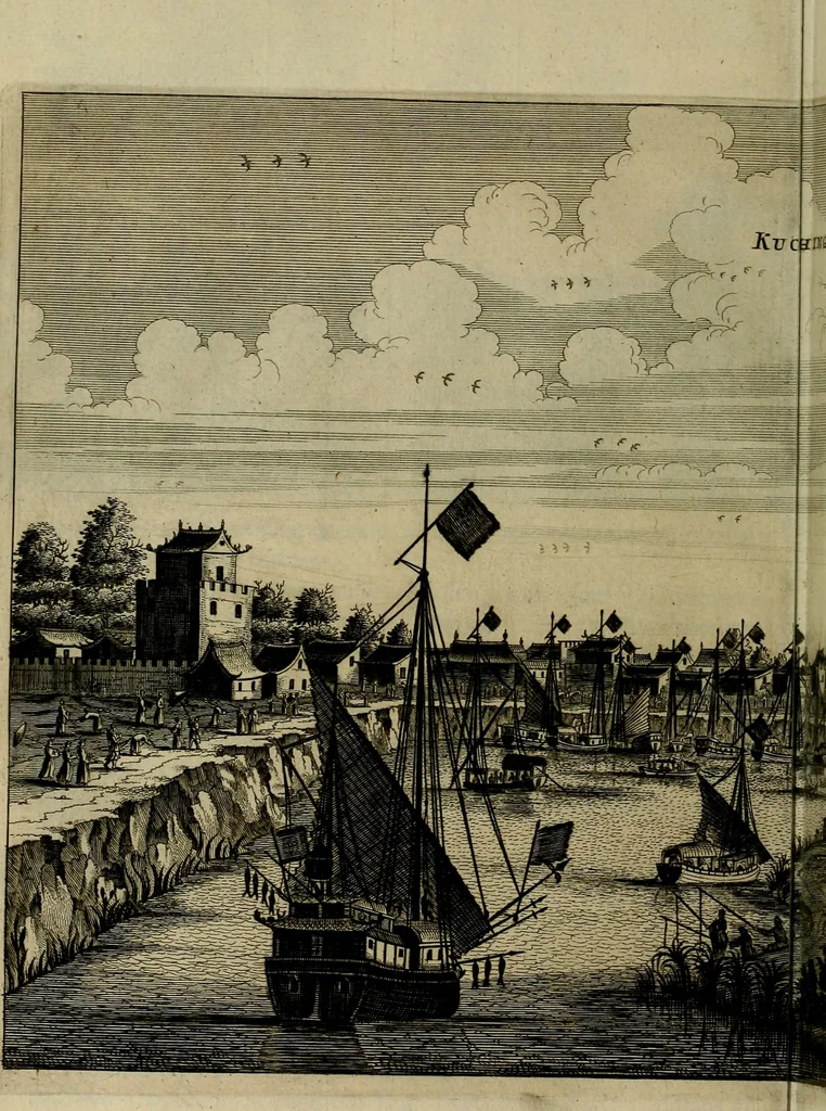 An illustration from Legatio Batavica ad magnum Tartariae chamum Sungteium, modernum Sinae imperatorem : historiarum narratione, quae legatis in provinciis Quantung, Kiangsi, Nanking, Xantung, Peking, & aula imperatoriâ ab anno 1655 ad annum 1657 obtigerunt, ut & ardua Sinensium in bello Tartarico fortunâ, provinciarum accurata geographia, urbium delineatione, nec non artis & naturae miraculis ex animalium, vegetabilium, mineralium genere per centum & quinquaginta aeneas figuras passim illustrata & conscripta vernacule, 1668, leaf 265