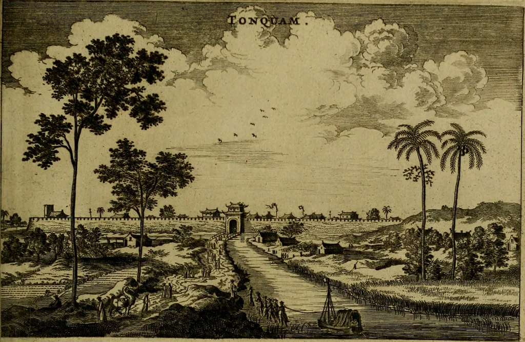 An illustration from Legatio Batavica ad magnum Tartariae chamum Sungteium, modernum Sinae imperatorem : historiarum narratione, quae legatis in provinciis Quantung, Kiangsi, Nanking, Xantung, Peking, & aula imperatoriâ ab anno 1655 ad annum 1657 obtigerunt, ut & ardua Sinensium in bello Tartarico fortunâ, provinciarum accurata geographia, urbium delineatione, nec non artis & naturae miraculis ex animalium, vegetabilium, mineralium genere per centum & quinquaginta aeneas figuras passim illustrata & conscripta vernacule, 1668, leaf 268