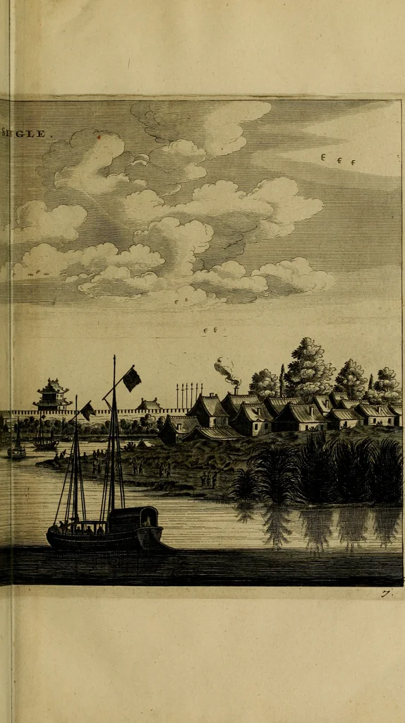 An illustration from Legatio Batavica ad magnum Tartariae chamum Sungteium, modernum Sinae imperatorem : historiarum narratione, quae legatis in provinciis Quantung, Kiangsi, Nanking, Xantung, Peking, & aula imperatoriâ ab anno 1655 ad annum 1657 obtigerunt, ut & ardua Sinensium in bello Tartarico fortunâ, provinciarum accurata geographia, urbium delineatione, nec non artis & naturae miraculis ex animalium, vegetabilium, mineralium genere per centum & quinquaginta aeneas figuras passim illustrata & conscripta vernacule, 1668, leaf 276