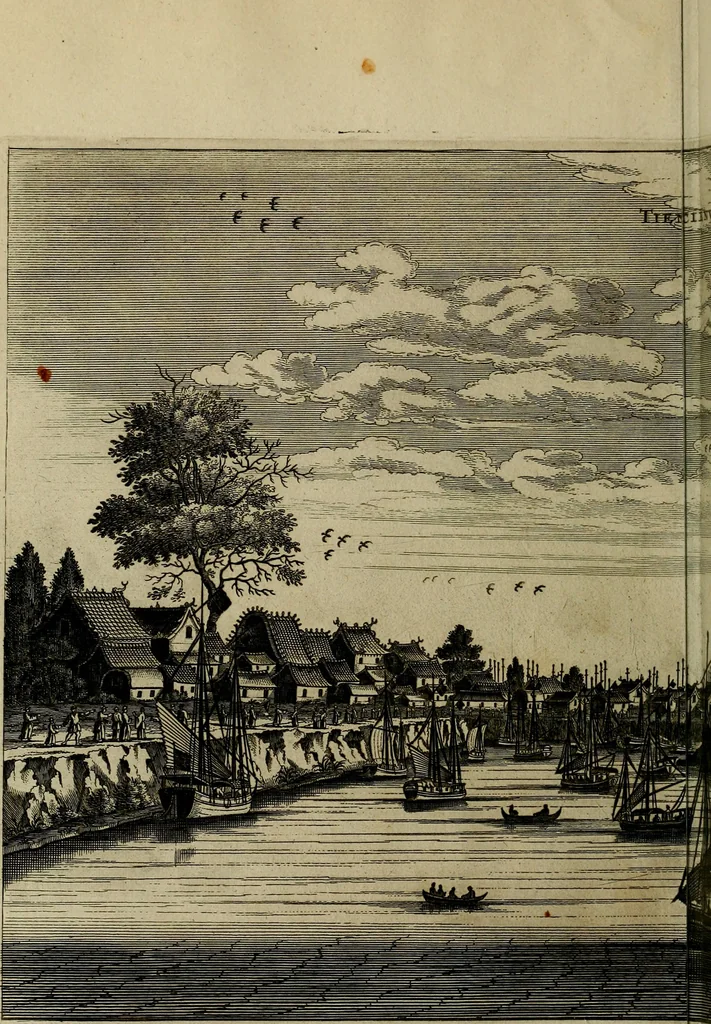 An illustration from Legatio Batavica ad magnum Tartariae chamum Sungteium, modernum Sinae imperatorem : historiarum narratione, quae legatis in provinciis Quantung, Kiangsi, Nanking, Xantung, Peking, & aula imperatoriâ ab anno 1655 ad annum 1657 obtigerunt, ut & ardua Sinensium in bello Tartarico fortunâ, provinciarum accurata geographia, urbium delineatione, nec non artis & naturae miraculis ex animalium, vegetabilium, mineralium genere per centum & quinquaginta aeneas figuras passim illustrata & conscripta vernacule, 1668, leaf 279