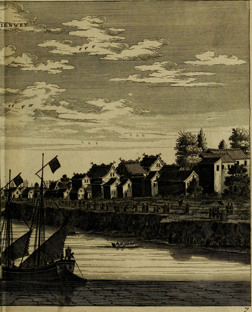 An illustration from Legatio Batavica ad magnum Tartariae chamum Sungteium, modernum Sinae imperatorem : historiarum narratione, quae legatis in provinciis Quantung, Kiangsi, Nanking, Xantung, Peking, & aula imperatoriâ ab anno 1655 ad annum 1657 obtigerunt, ut & ardua Sinensium in bello Tartarico fortunâ, provinciarum accurata geographia, urbium delineatione, nec non artis & naturae miraculis ex animalium, vegetabilium, mineralium genere per centum & quinquaginta aeneas figuras passim illustrata & conscripta vernacule, 1668, leaf 280