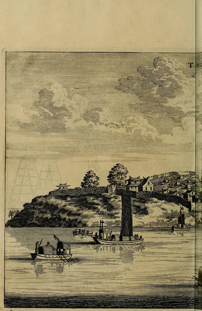 An illustration from Legatio Batavica ad magnum Tartariae chamum Sungteium, modernum Sinae imperatorem : historiarum narratione, quae legatis in provinciis Quantung, Kiangsi, Nanking, Xantung, Peking, & aula imperatoriâ ab anno 1655 ad annum 1657 obtigerunt, ut & ardua Sinensium in bello Tartarico fortunâ, provinciarum accurata geographia, urbium delineatione, nec non artis & naturae miraculis ex animalium, vegetabilium, mineralium genere per centum & quinquaginta aeneas figuras passim illustrata & conscripta vernacule, 1668, leaf 353