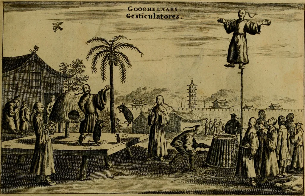 An illustration from Legatio Batavica ad magnum Tartariae chamum Sungteium, modernum Sinae imperatorem : historiarum narratione, quae legatis in provinciis Quantung, Kiangsi, Nanking, Xantung, Peking, & aula imperatoriâ ab anno 1655 ad annum 1657 obtigerunt, ut & ardua Sinensium in bello Tartarico fortunâ, provinciarum accurata geographia, urbium delineatione, nec non artis & naturae miraculis ex animalium, vegetabilium, mineralium genere per centum & quinquaginta aeneas figuras passim illustrata & conscripta vernacule, 1668, leaf 382