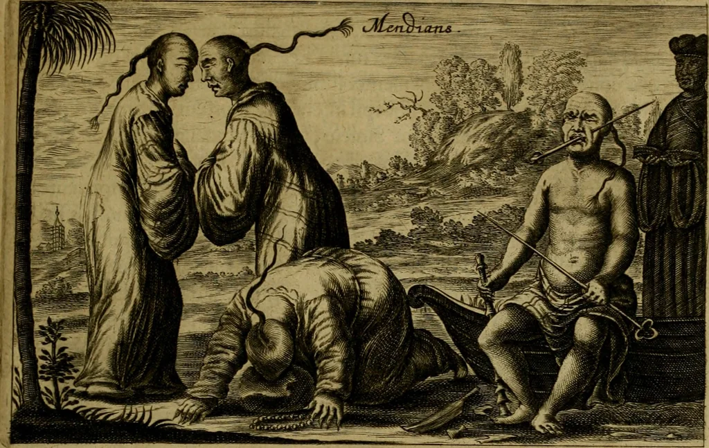 An illustration from Legatio Batavica ad magnum Tartariae chamum Sungteium, modernum Sinae imperatorem : historiarum narratione, quae legatis in provinciis Quantung, Kiangsi, Nanking, Xantung, Peking, & aula imperatoriâ ab anno 1655 ad annum 1657 obtigerunt, ut & ardua Sinensium in bello Tartarico fortunâ, provinciarum accurata geographia, urbium delineatione, nec non artis & naturae miraculis ex animalium, vegetabilium, mineralium genere per centum & quinquaginta aeneas figuras passim illustrata & conscripta vernacule, 1668, leaf 384