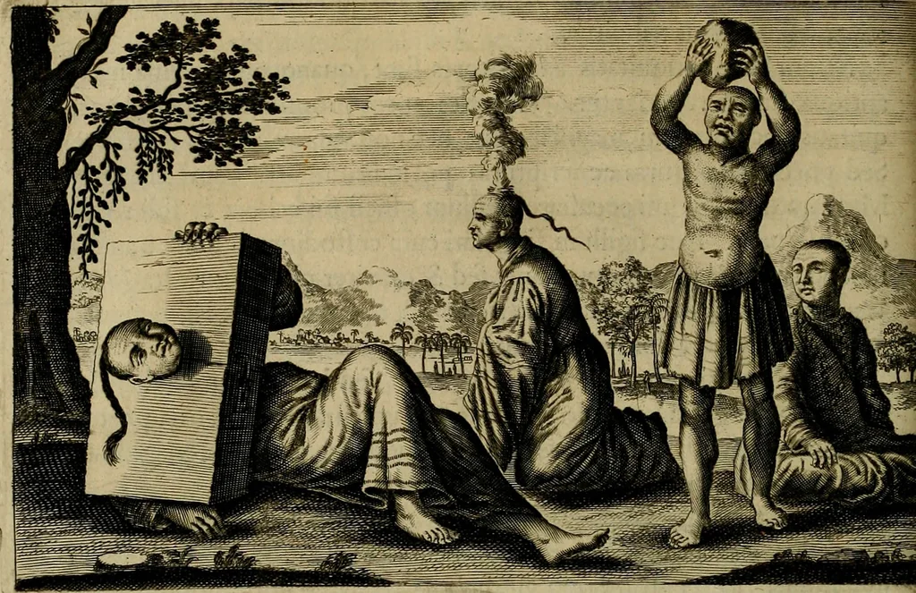 An illustration from Legatio Batavica ad magnum Tartariae chamum Sungteium, modernum Sinae imperatorem : historiarum narratione, quae legatis in provinciis Quantung, Kiangsi, Nanking, Xantung, Peking, & aula imperatoriâ ab anno 1655 ad annum 1657 obtigerunt, ut & ardua Sinensium in bello Tartarico fortunâ, provinciarum accurata geographia, urbium delineatione, nec non artis & naturae miraculis ex animalium, vegetabilium, mineralium genere per centum & quinquaginta aeneas figuras passim illustrata & conscripta vernacule, 1668, leaf 393