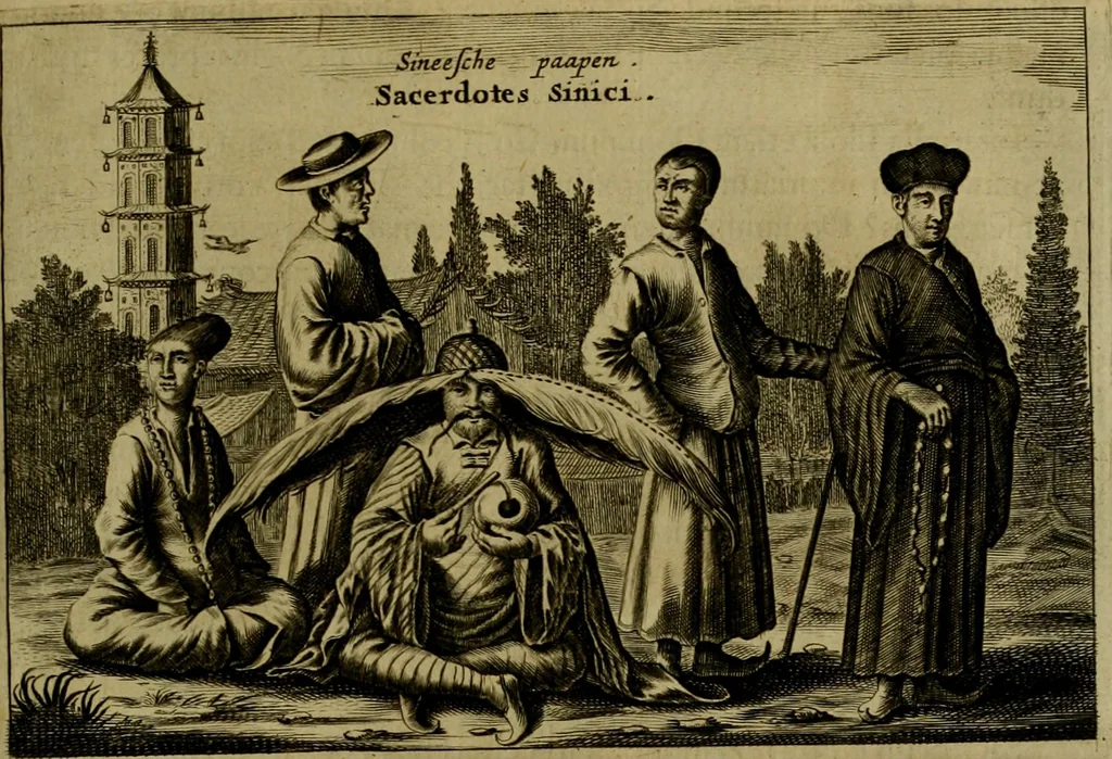 An illustration from Legatio Batavica ad magnum Tartariae chamum Sungteium, modernum Sinae imperatorem : historiarum narratione, quae legatis in provinciis Quantung, Kiangsi, Nanking, Xantung, Peking, & aula imperatoriâ ab anno 1655 ad annum 1657 obtigerunt, ut & ardua Sinensium in bello Tartarico fortunâ, provinciarum accurata geographia, urbium delineatione, nec non artis & naturae miraculis ex animalium, vegetabilium, mineralium genere per centum & quinquaginta aeneas figuras passim illustrata & conscripta vernacule, 1668, leaf 414