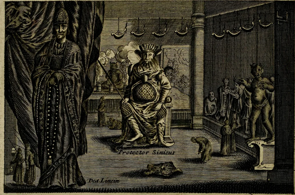 An illustration from Legatio Batavica ad magnum Tartariae chamum Sungteium, modernum Sinae imperatorem : historiarum narratione, quae legatis in provinciis Quantung, Kiangsi, Nanking, Xantung, Peking, & aula imperatoriâ ab anno 1655 ad annum 1657 obtigerunt, ut & ardua Sinensium in bello Tartarico fortunâ, provinciarum accurata geographia, urbium delineatione, nec non artis & naturae miraculis ex animalium, vegetabilium, mineralium genere per centum & quinquaginta aeneas figuras passim illustrata & conscripta vernacule, 1668, leaf 417