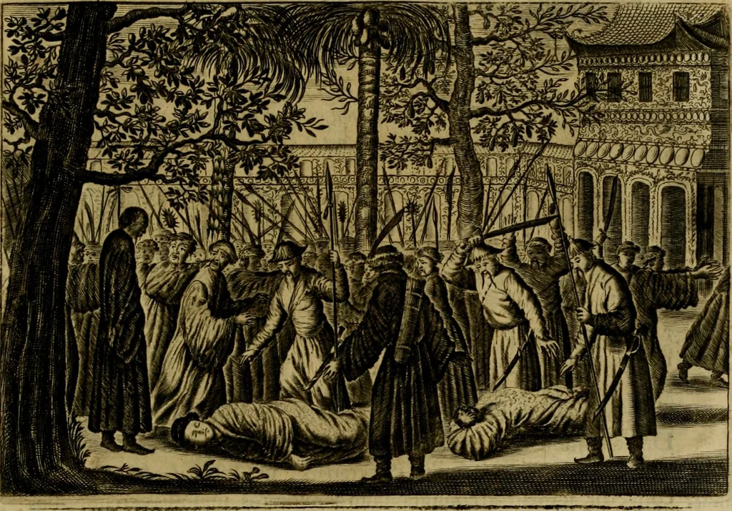 An illustration from Legatio Batavica ad magnum Tartariae chamum Sungteium, modernum Sinae imperatorem : historiarum narratione, quae legatis in provinciis Quantung, Kiangsi, Nanking, Xantung, Peking, & aula imperatoriâ ab anno 1655 ad annum 1657 obtigerunt, ut & ardua Sinensium in bello Tartarico fortunâ, provinciarum accurata geographia, urbium delineatione, nec non artis & naturae miraculis ex animalium, vegetabilium, mineralium genere per centum & quinquaginta aeneas figuras passim illustrata & conscripta vernacule, 1668, leaf 516