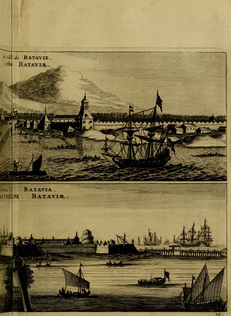 An illustration from Legatio Batavica ad magnum Tartariae chamum Sungteium, modernum Sinae imperatorem : historiarum narratione, quae legatis in provinciis Quantung, Kiangsi, Nanking, Xantung, Peking, & aula imperatoriâ ab anno 1655 ad annum 1657 obtigerunt, ut & ardua Sinensium in bello Tartarico fortunâ, provinciarum accurata geographia, urbium delineatione, nec non artis & naturae miraculis ex animalium, vegetabilium, mineralium genere per centum & quinquaginta aeneas figuras passim illustrata & conscripta vernacule, 1668, leaf 56