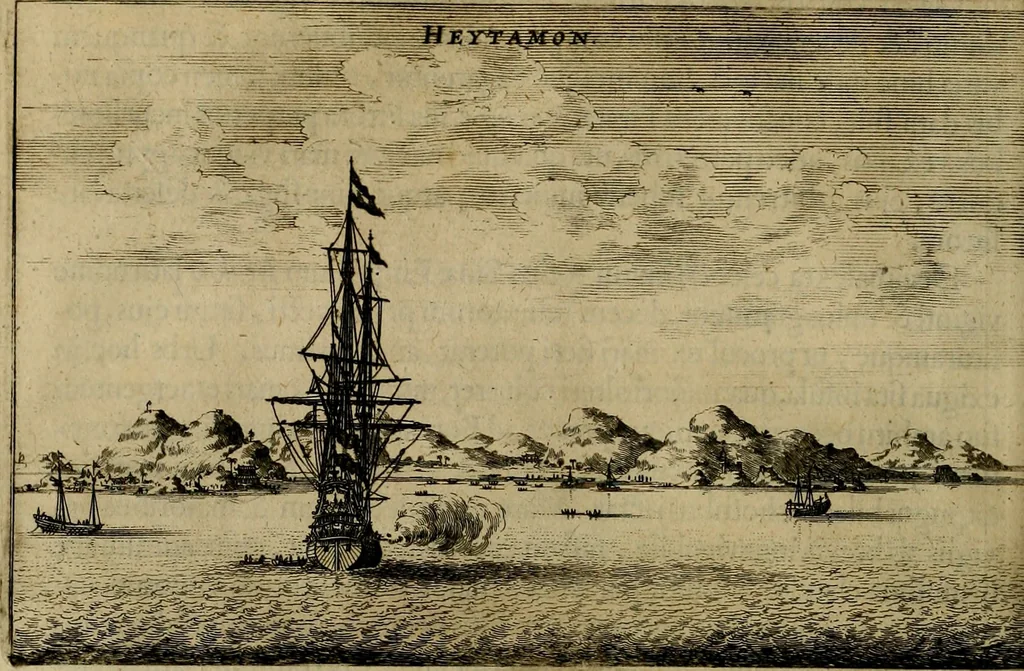 An illustration from Legatio Batavica ad magnum Tartariae chamum Sungteium, modernum Sinae imperatorem : historiarum narratione, quae legatis in provinciis Quantung, Kiangsi, Nanking, Xantung, Peking, & aula imperatoriâ ab anno 1655 ad annum 1657 obtigerunt, ut & ardua Sinensium in bello Tartarico fortunâ, provinciarum accurata geographia, urbium delineatione, nec non artis & naturae miraculis ex animalium, vegetabilium, mineralium genere per centum & quinquaginta aeneas figuras passim illustrata & conscripta vernacule, 1668, leaf 67