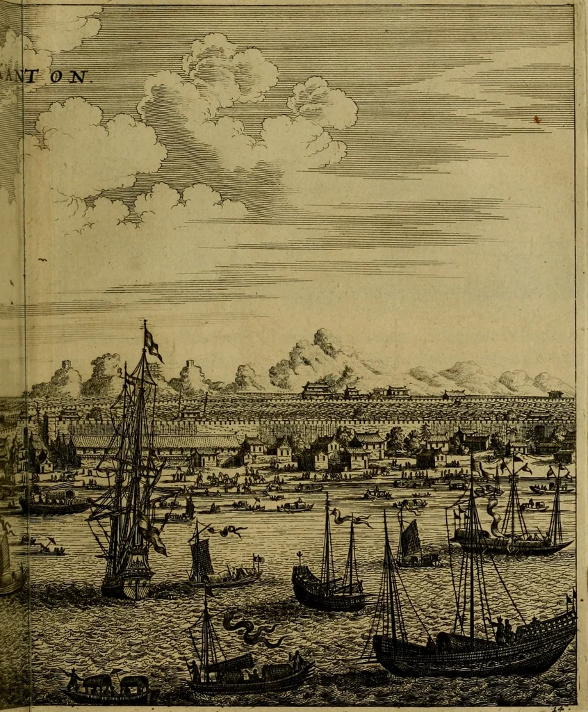 An illustration from Legatio Batavica ad magnum Tartariae chamum Sungteium, modernum Sinae imperatorem : historiarum narratione, quae legatis in provinciis Quantung, Kiangsi, Nanking, Xantung, Peking, & aula imperatoriâ ab anno 1655 ad annum 1657 obtigerunt, ut & ardua Sinensium in bello Tartarico fortunâ, provinciarum accurata geographia, urbium delineatione, nec non artis & naturae miraculis ex animalium, vegetabilium, mineralium genere per centum & quinquaginta aeneas figuras passim illustrata & conscripta vernacule, 1668, leaf 74