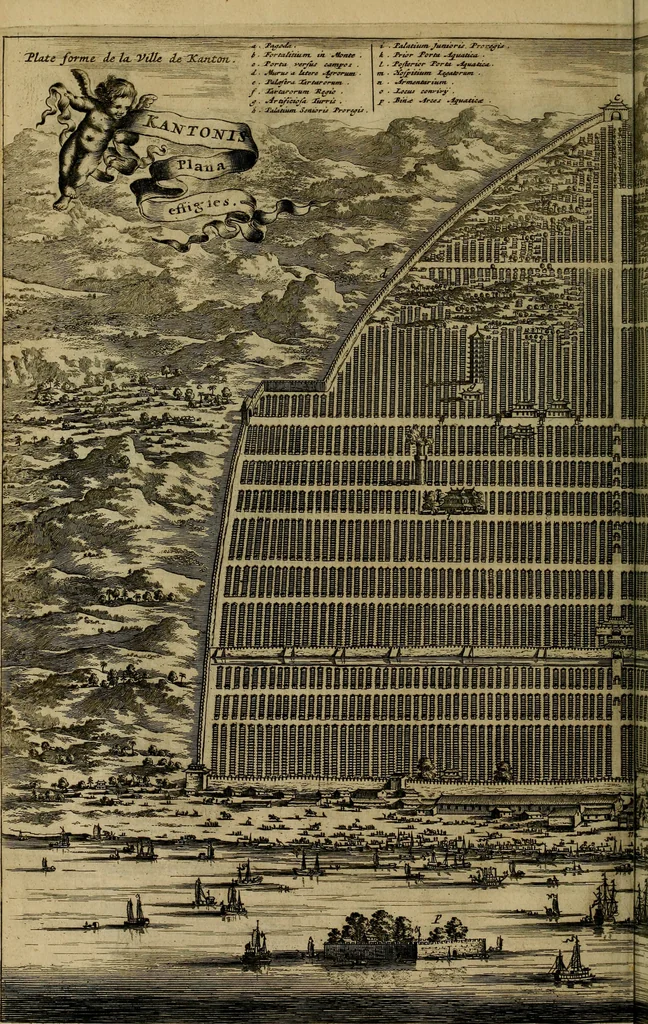 An illustration from Legatio Batavica ad magnum Tartariae chamum Sungteium, modernum Sinae imperatorem : historiarum narratione, quae legatis in provinciis Quantung, Kiangsi, Nanking, Xantung, Peking, & aula imperatoriâ ab anno 1655 ad annum 1657 obtigerunt, ut & ardua Sinensium in bello Tartarico fortunâ, provinciarum accurata geographia, urbium delineatione, nec non artis & naturae miraculis ex animalium, vegetabilium, mineralium genere per centum & quinquaginta aeneas figuras passim illustrata & conscripta vernacule, 1668, leaf 79