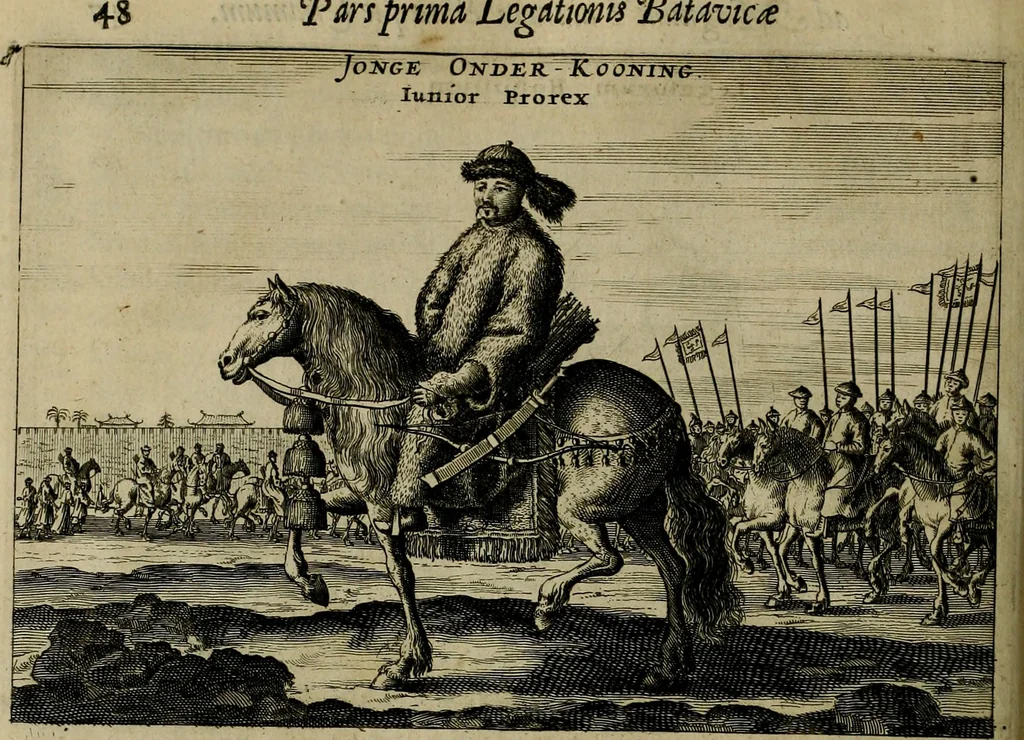 An illustration from Legatio Batavica ad magnum Tartariae chamum Sungteium, modernum Sinae imperatorem : historiarum narratione, quae legatis in provinciis Quantung, Kiangsi, Nanking, Xantung, Peking, & aula imperatoriâ ab anno 1655 ad annum 1657 obtigerunt, ut & ardua Sinensium in bello Tartarico fortunâ, provinciarum accurata geographia, urbium delineatione, nec non artis & naturae miraculis ex animalium, vegetabilium, mineralium genere per centum & quinquaginta aeneas figuras passim illustrata & conscripta vernacule, 1668, leaf 91