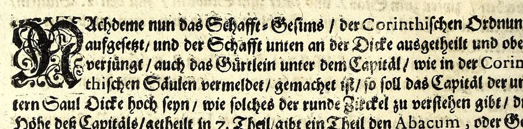 An illustration from Bau-Kunst, das ist, Künstliche und gründliche Beschreibung von dem Gebrauch der Fünff Säulen : aus rechtem Fundament mit allerhand schönen Gesimsern und Capitälen, auch wie man sich mit den Säulen, nach Gelegenheit dess Platzes verhalten soll, welches alle Werckmeister sollen wol ergründen recht zusammen setzen, damit der Bau-Kunst zierlich und nutzlich mit ihrem Lob und Vortheil könne gebraucht werden ... mit den darzu gehörigen Figuren, 1671, leaf 80