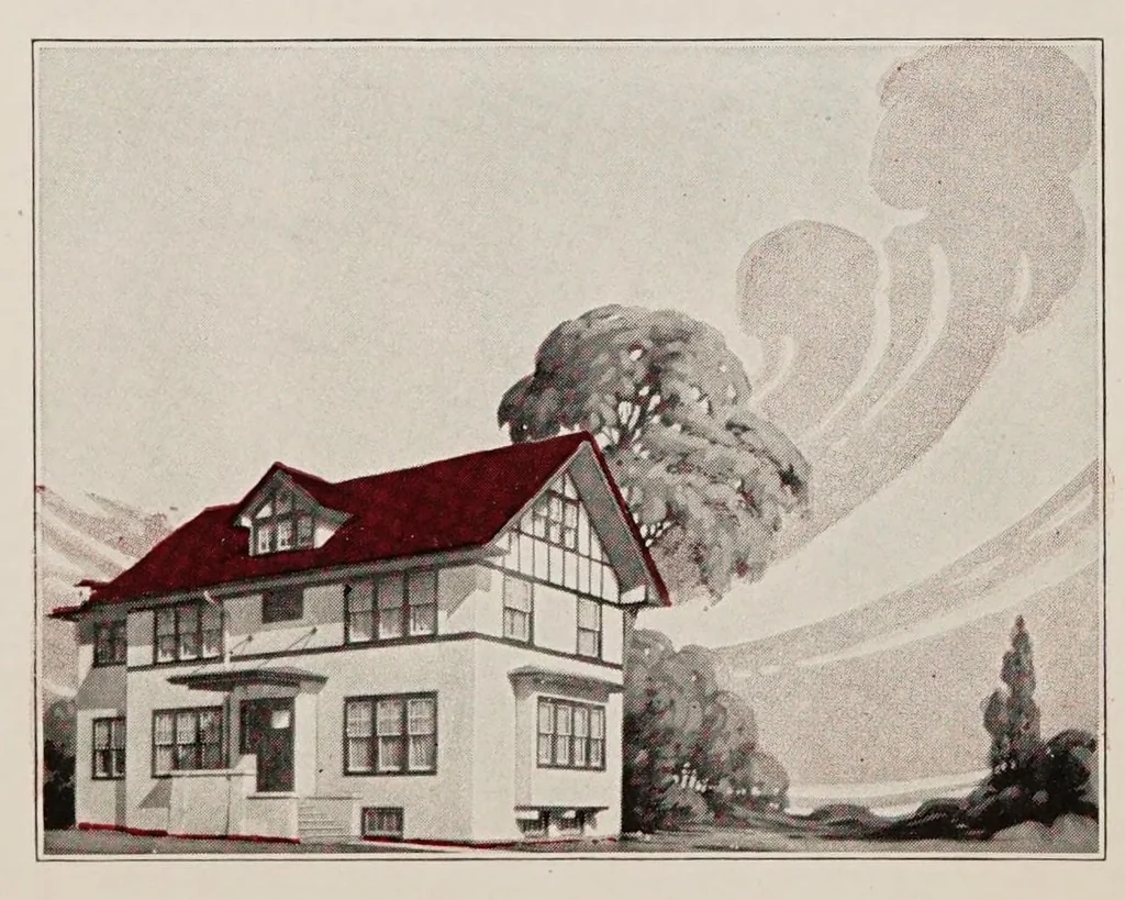 An illustration from A beautiful home : Elastica, the ideal wall covering : insures permanence, beauty, comfort and lower cost, 1924, leaf 5